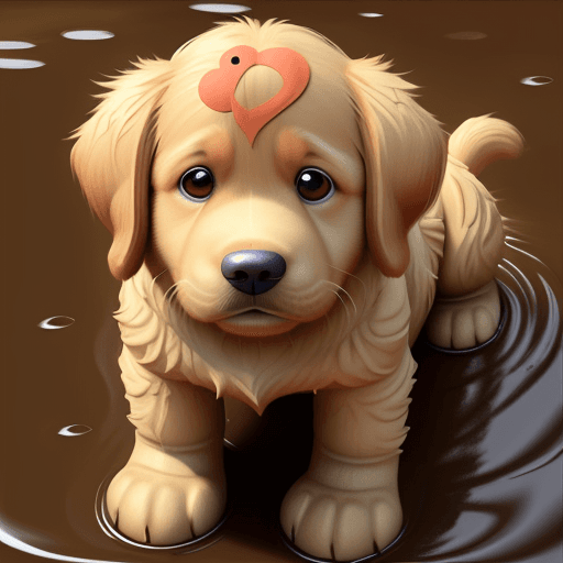 AI generated: Pixar cartoon style, sad eyes, golden retriever, muddy paws