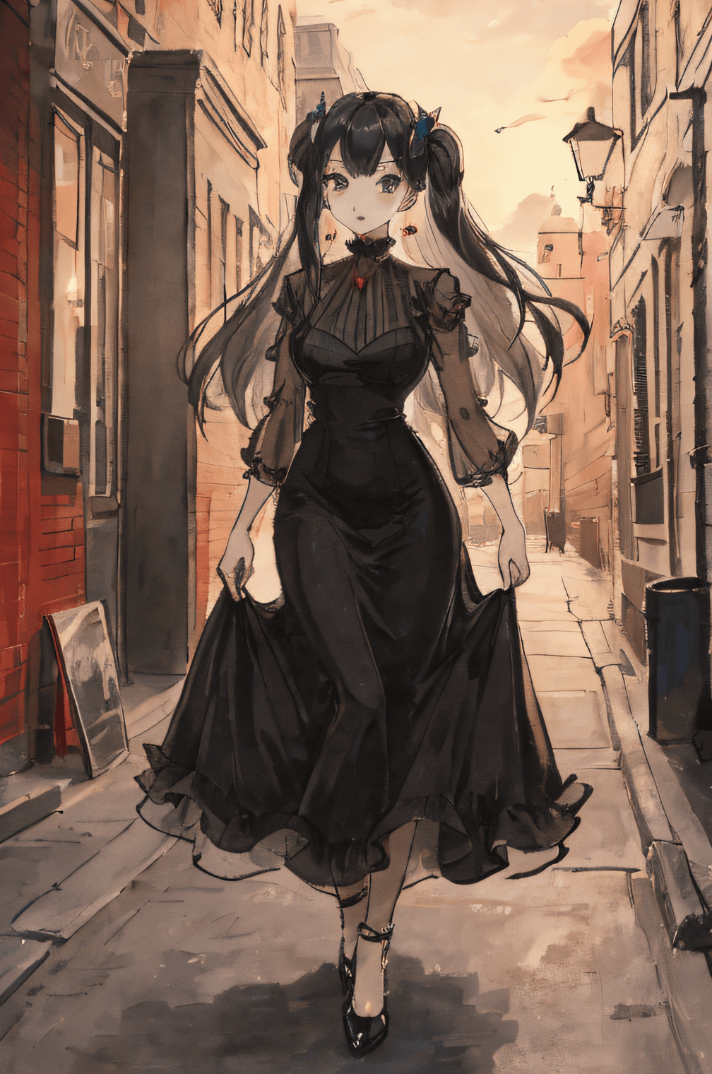 AI generated: evening dress,gentlewoman,black shark girl, Three Delicacy Wonton model