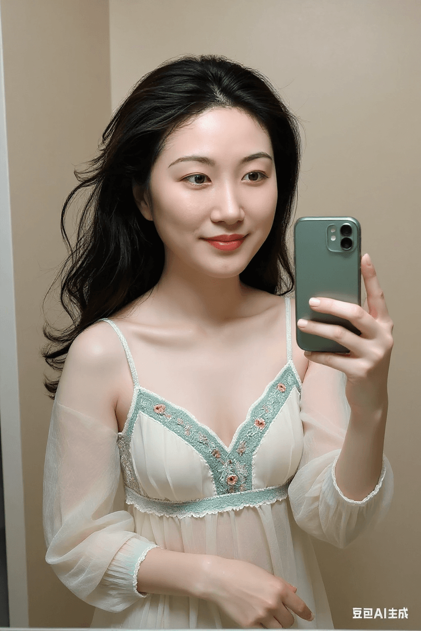 AI generated: The style is "portrait photography", a very ordinary iPhone selfie in the mirror,