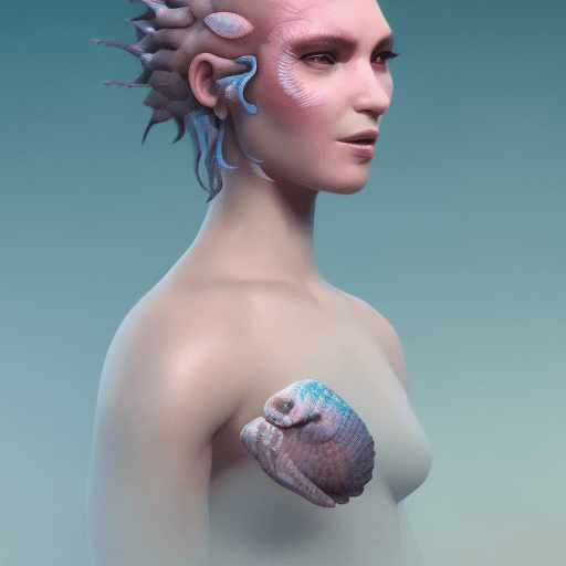 AI generated: Goddess close-up portrait ribcagel. jellyfish phoenix head, nautilus, orchid, skull, betta fish, bio...