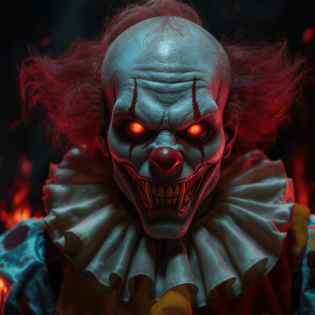 AI generated: hyper detailed masterpiece photography of a clown with a hellishly evil soul, (insane, stunning, dra...