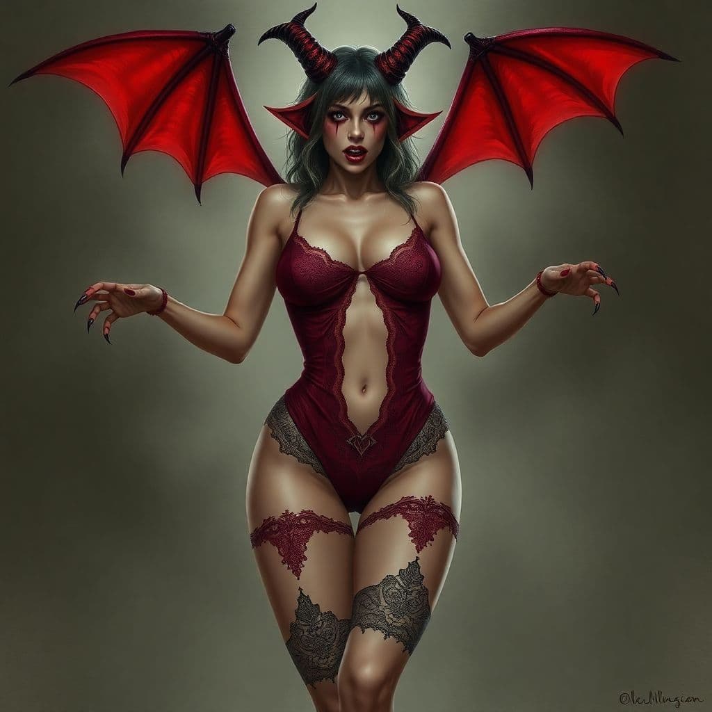 AI generated: A horrid demon woman in lingerie