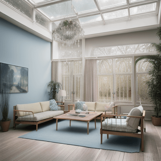 AI generated: High resolution photography interior design, dreamy sunken living room conversation pit, wooden floo...