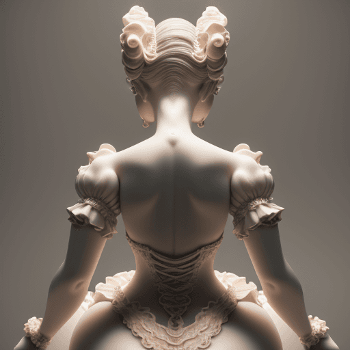 AI generated: Rococo - stunning, ethereal figure , captured in a back view, well-detailed feminine curves. that ex...