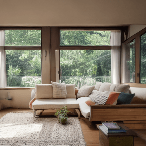 AI generated: High resolution photography interior design, dreamy sunken living room conversation pit, wooden floo...