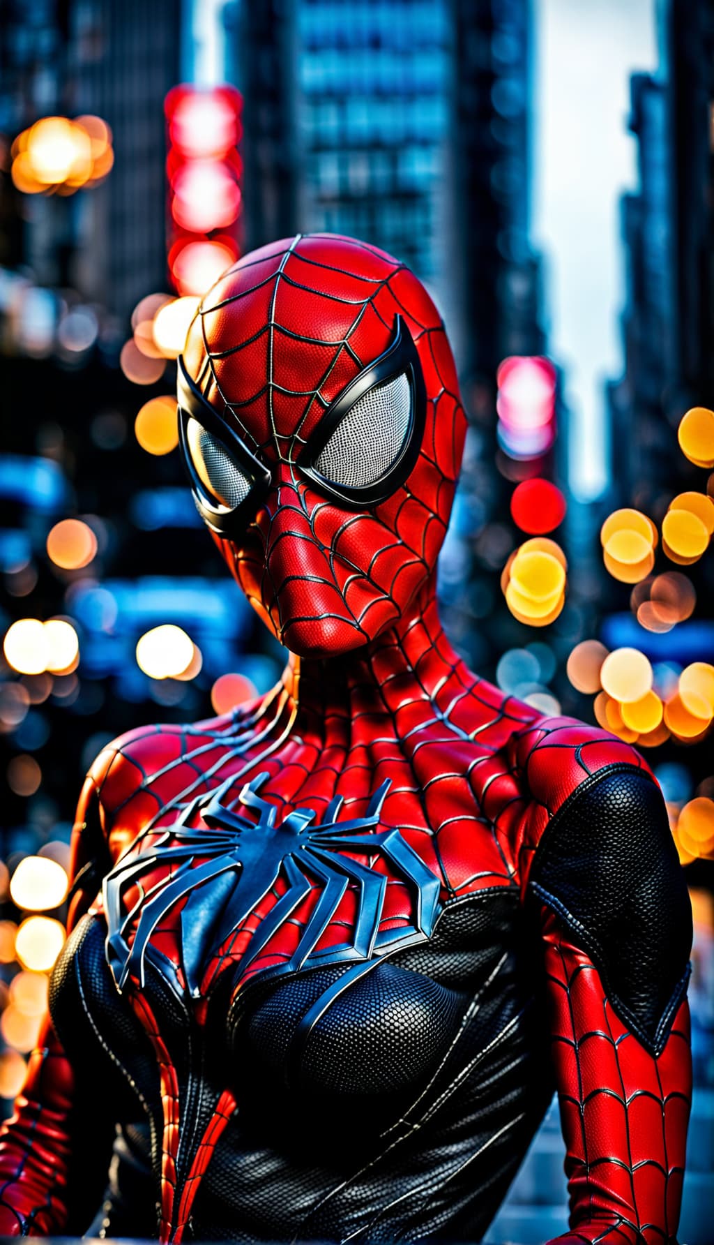 AI generated: CG unity wallpaper, a cute lady cosplaying iconic spiderman , dynamic camera angle, anatomically cor...