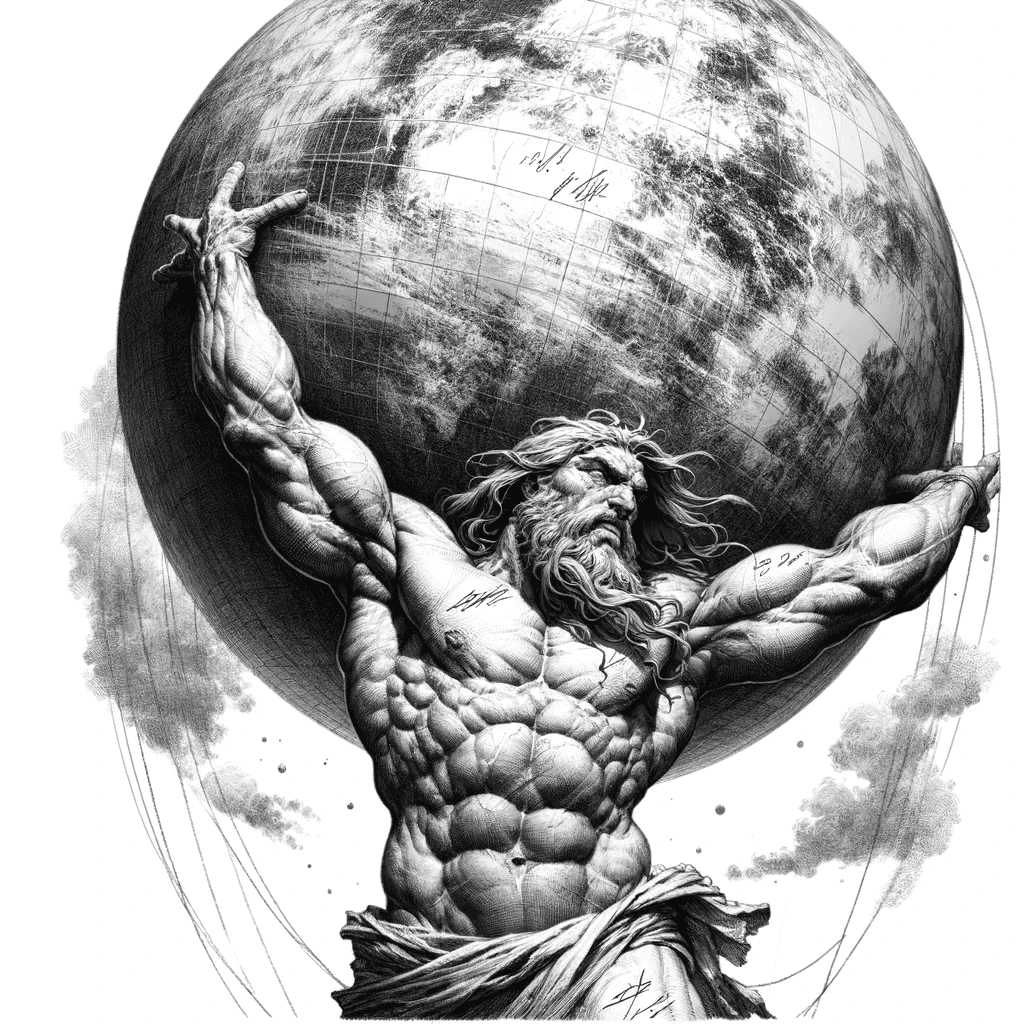 AI generated: Digitize the sketched image of Atlas from Greek mythology, the character is portrayed as extremely m...