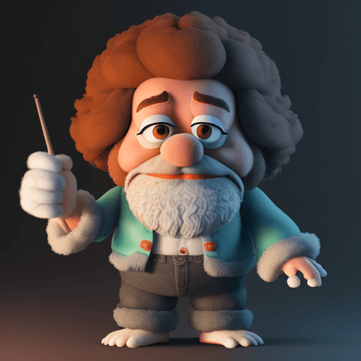 AI generated: Bob Ross as a muppet, pixar fur, vray renderer --beta --upbeta --upbeta