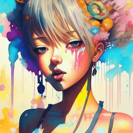 AI generated: Beautiful anime watercolor painting of summerpunk lady. summer chill day, paint dripping by tim okam...