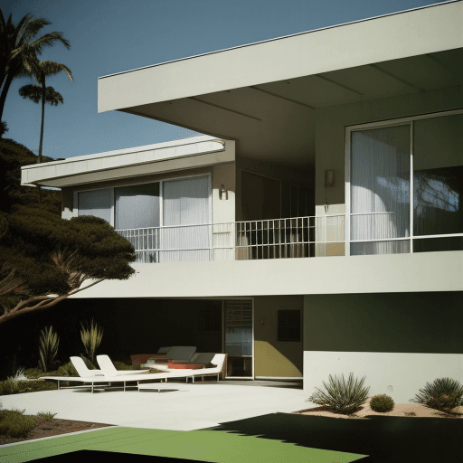 AI generated: mujerr obesa del altiplano boliviano Hyper realistic eye level exterior photo of a mid century moder...