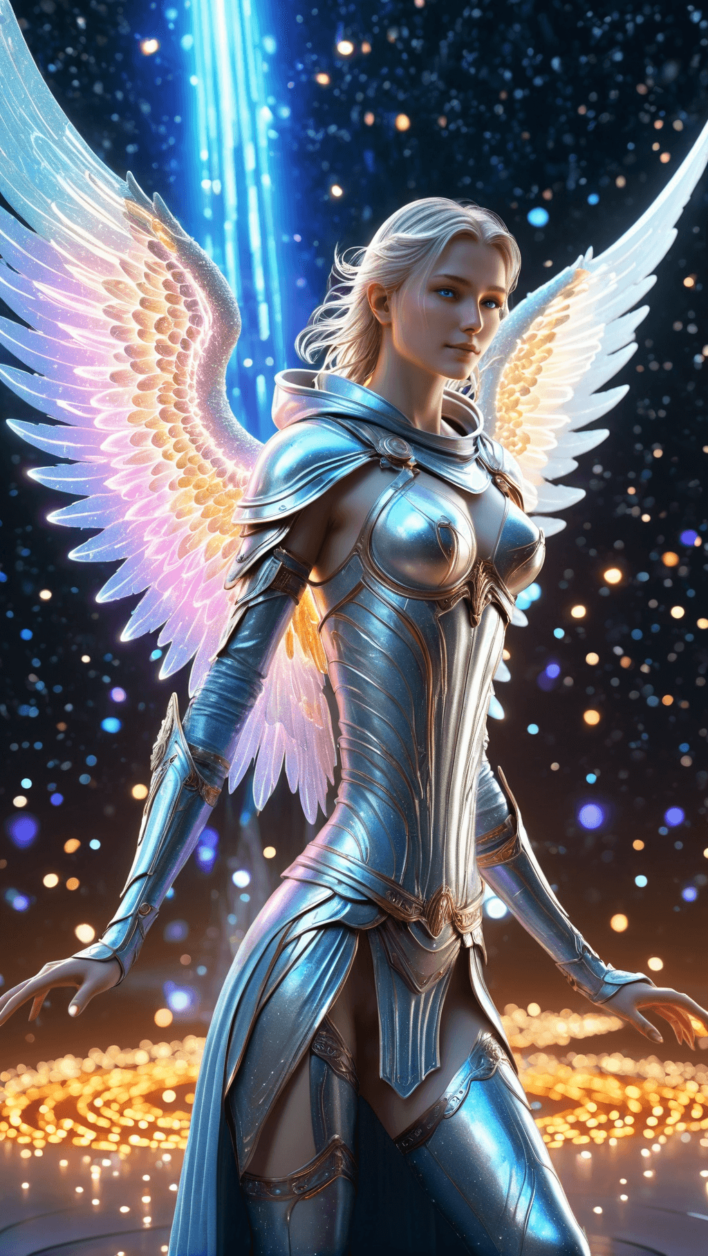 AI generated: Full body, Small (Ultra-detailed angel in a spaceship) highly detailed incorporeal fairy made of lig...