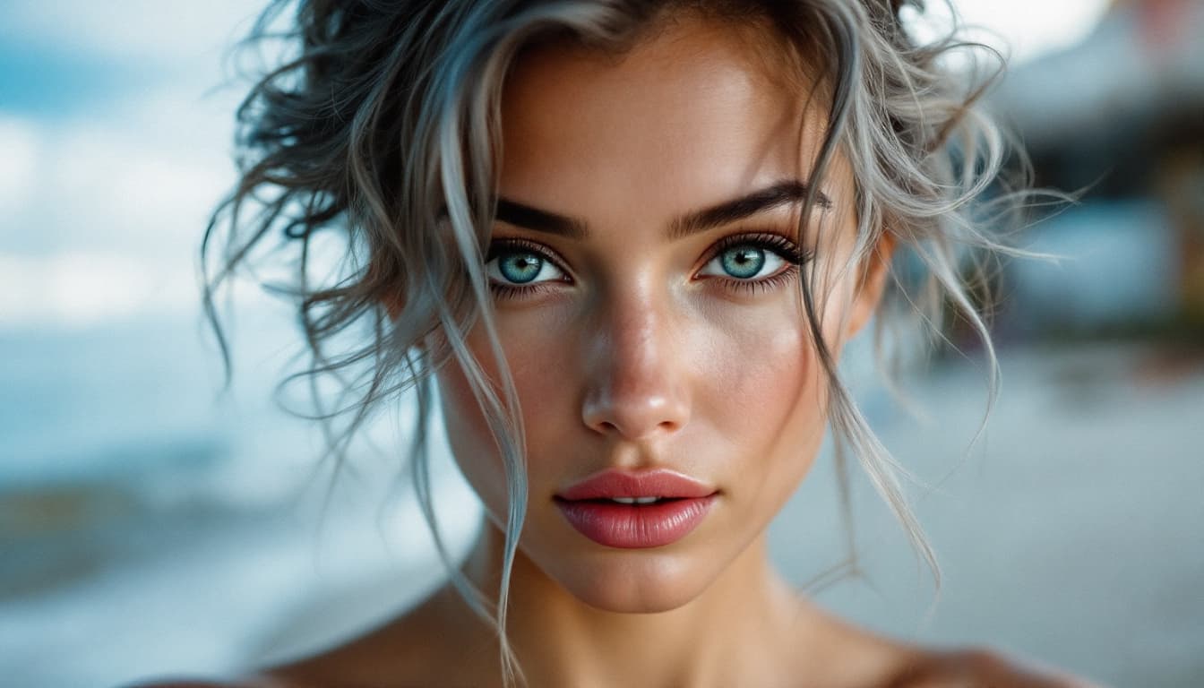 AI generated: Seu cabelo é de um luxuoso tom loiro, caindo em ondas suaves e brilhando com uma radiância natural q...