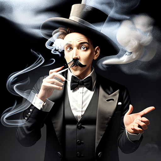 AI generated: Surprised magician beside a puff of smoke
