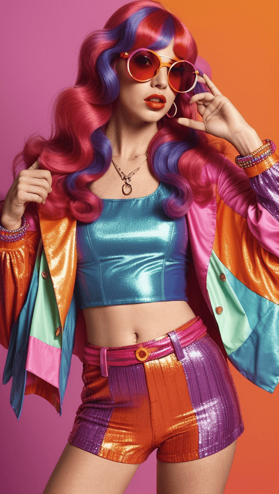 AI generated: Generate a vibrant and dynamic 70s fashion illustration that captures the spirited essence of the di...