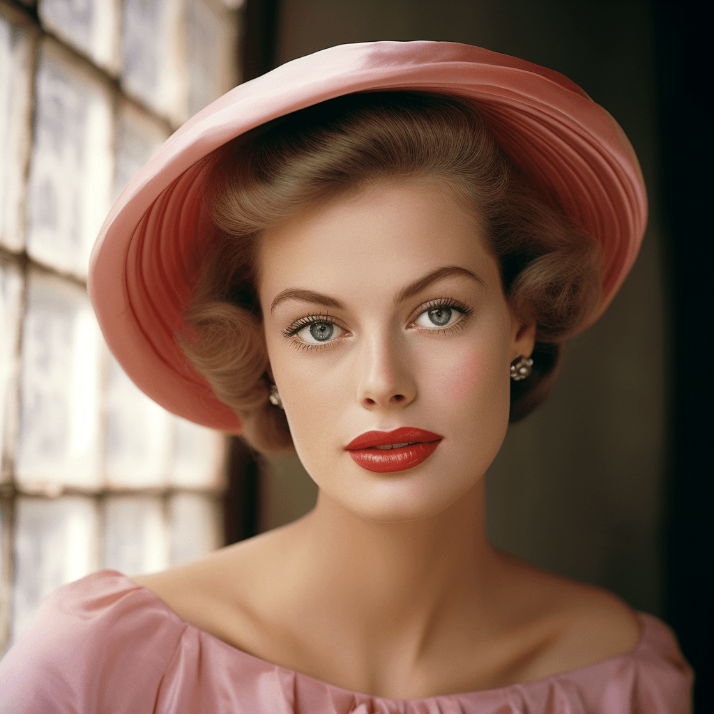AI generated:  fashion, vogue, high fashion, 1957, by Edmund Blair Leighton, Brom, Charlie Bowater, faces by Tom B...