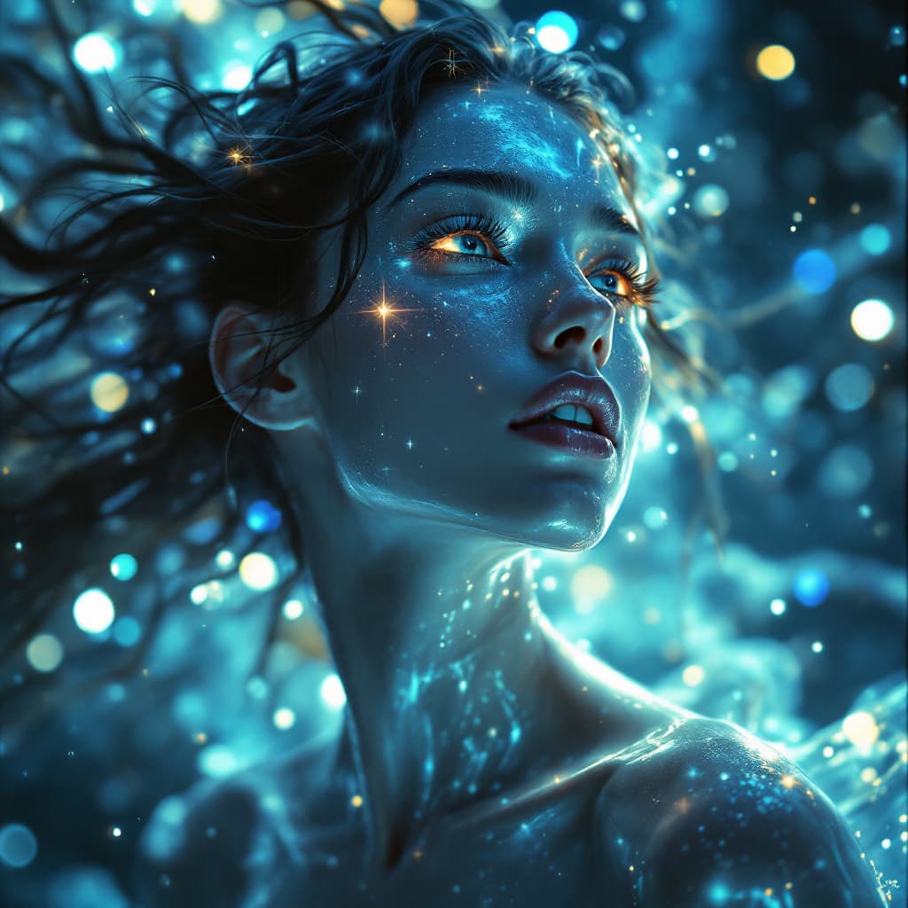 AI generated: A breathtaking, cinematic portrait of a divine female astral being, suspended in the vast expanse of...