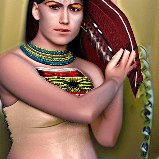 AI generated: A photo of a 20 year old a natve american girl in super sexy ancient clothes, perfect round tits, la...
