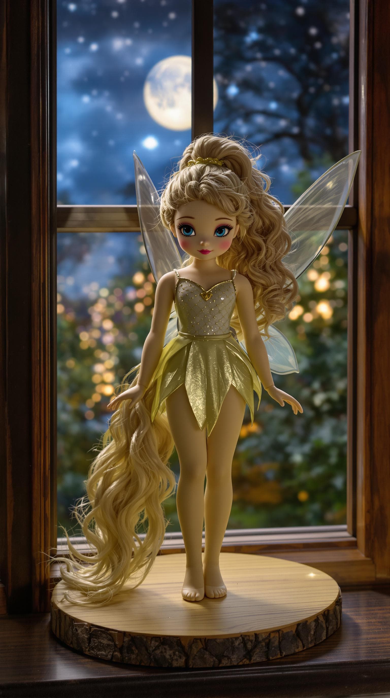 AI generated: a professional photo of a exceptionally beautiful porcelain girl figurine (16 inch figurine), (nine ...