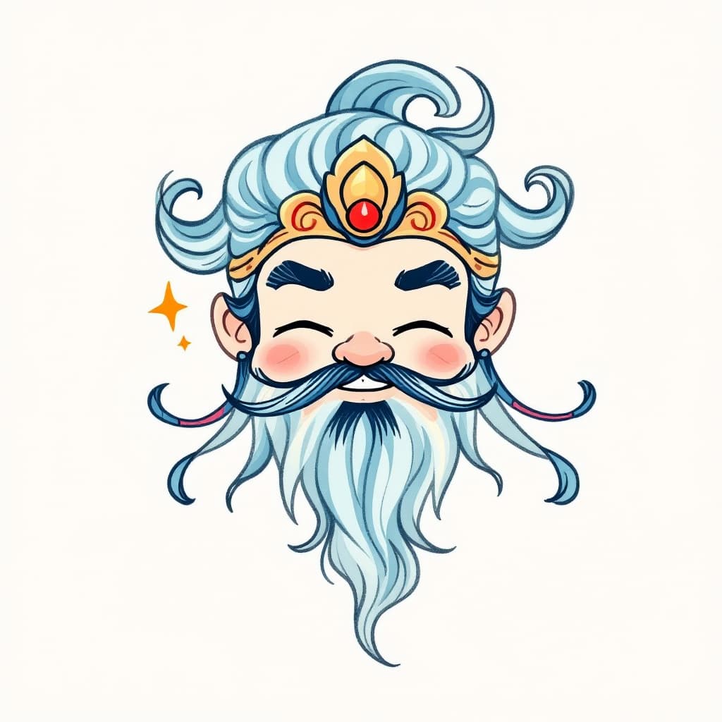 AI generated: Draw a cute Q version of the Chinese Poseidon Mazu. Cute face. The corners of his mouth were slightl...