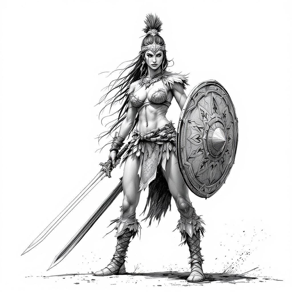 AI generated: Create different highly detailed, Pencil sketch, illustration of a filipino female warrior. She wear...