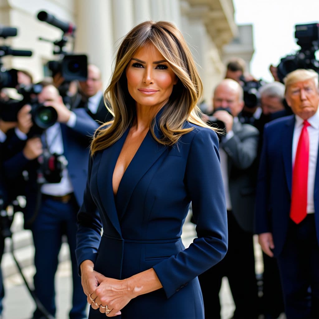 AI generated: Melania trump devant les medias