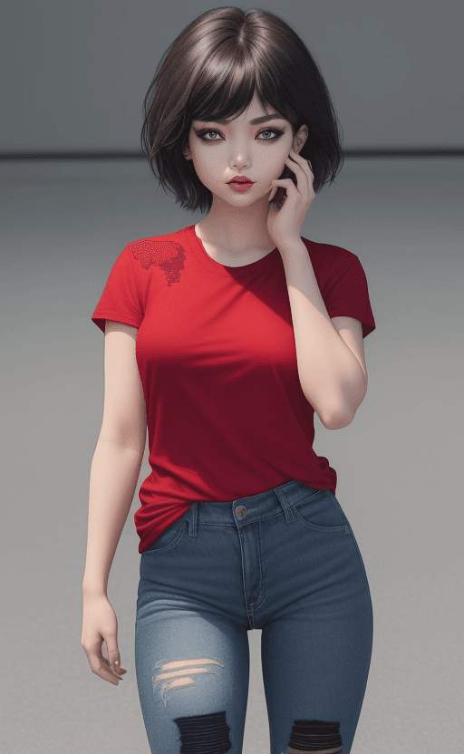AI generated: (25:1.3) year old (sexy:1.3) (asian:1.1) (woman:1.1) with (dark:1.2) short hair, red eye shadow, wea...