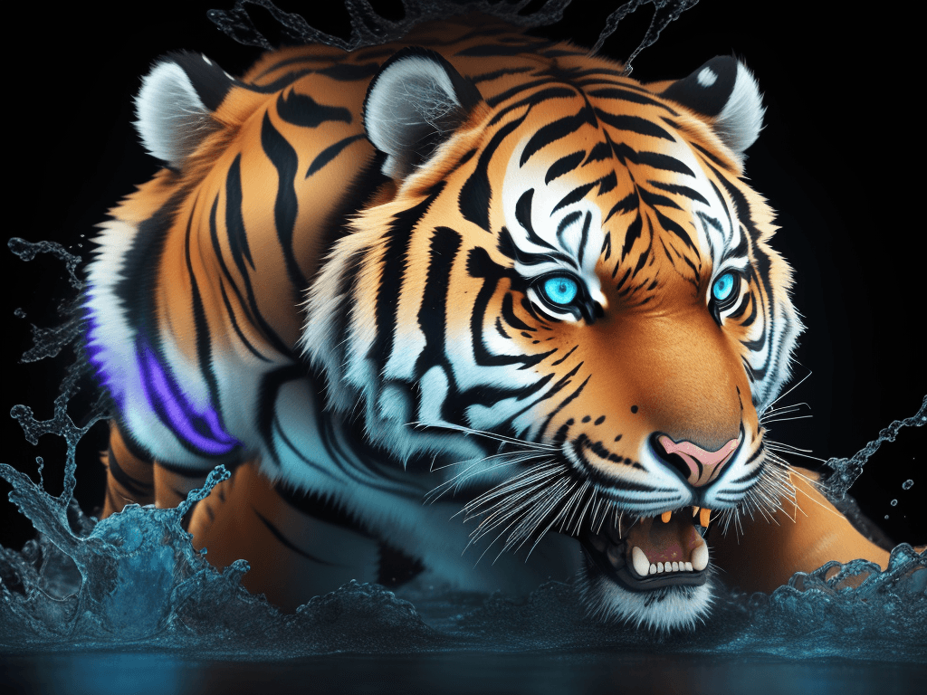 AI generated: A tiger made of vibrant liquid plasma,water,HD,16K, octane render, 8k