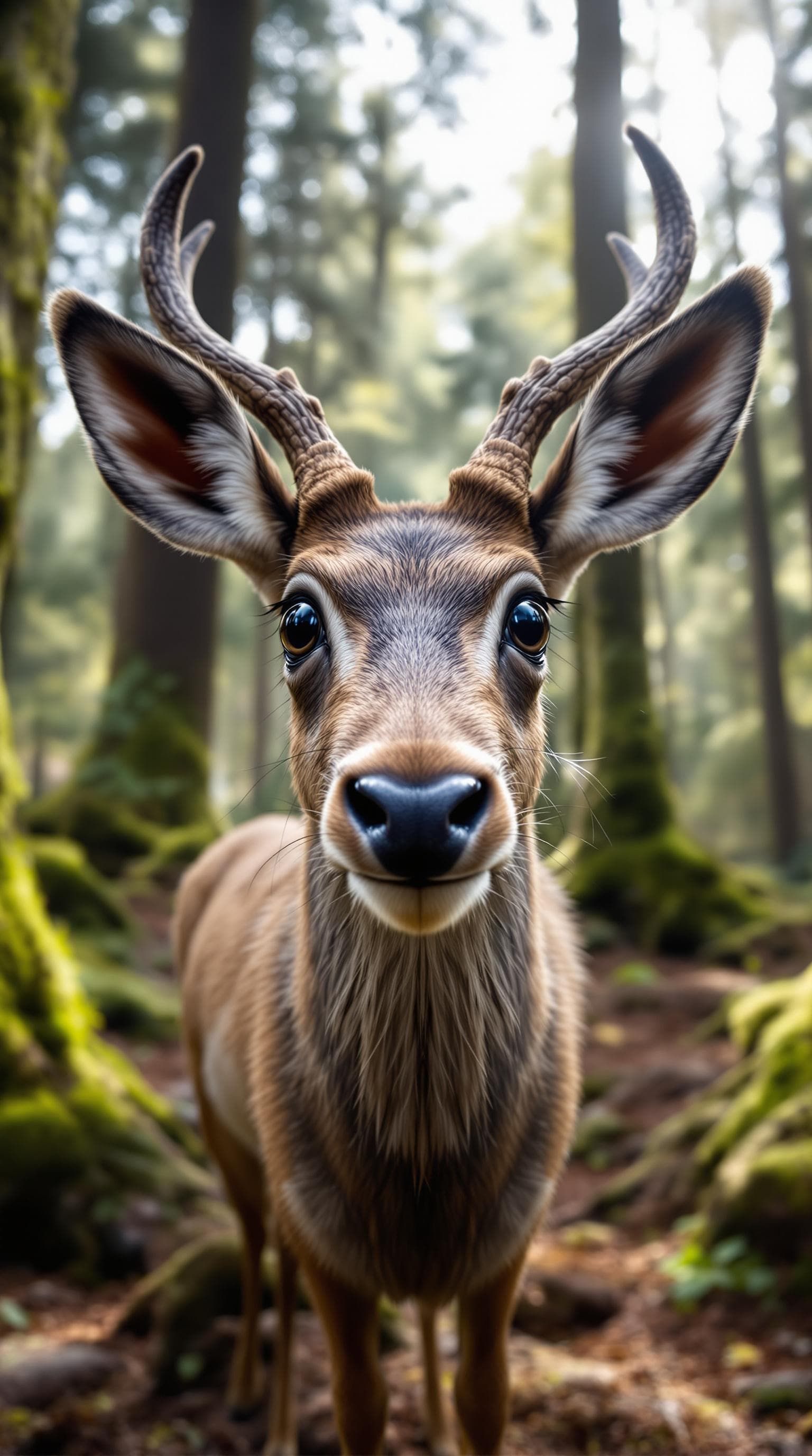 AI generated: "A close-up view of a musk deer (kabaraga) standing in a natural forest setting, looking directly in...