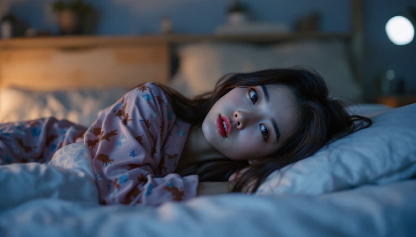 AI generated: Full body photo of Risa, a Japanese girl, wearing a pajama, no make up, Make a solemn expression in ...