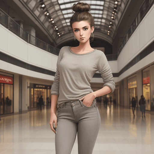 AI generated: Full body shot portrait of a beautiful brunette model, brown eyes, light grey casual shirt,  jeans, ...