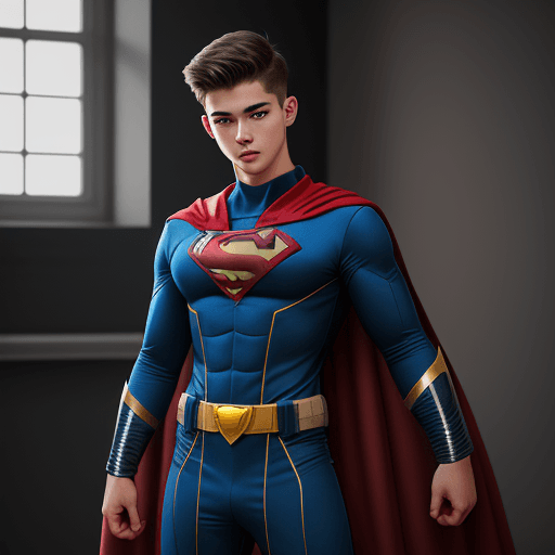 AI generated: Young Guy, 21 Years Old, Superhero Academy Cadet Costume, Battle Robe Training Suit, Masterpiece, Pe...