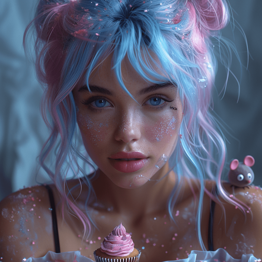 AI generated: pink cupcake, tiny cute mice