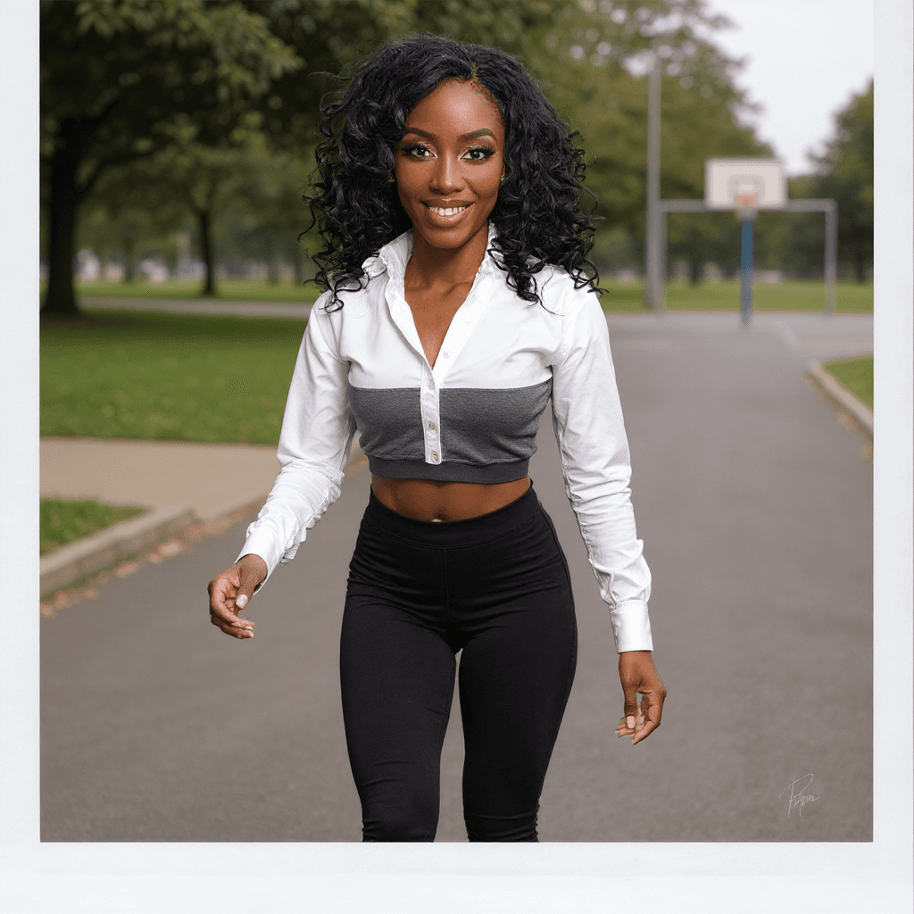 AI generated: A close-up Polaroid photo of a 26-year-old woman with dark brown skin and a warm, inviting expressio...