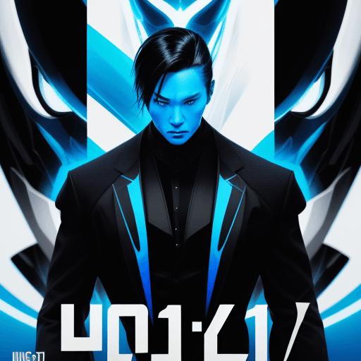 AI generated: movie poster, male character in black, white and blue, in the style of yoh nagao, light-focused --ar...