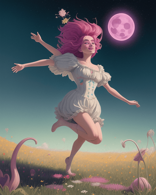 AI generated: An image of a whimsical Fool Tarot Card character frolicking through a vibrant meadow, bathed in eth...