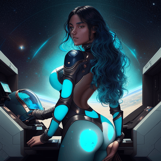 AI generated: Lyrenna is the captain of a spaceship, a young woman with an incredibly gentle and mysterious appear...