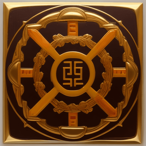 AI generated: A rectangular emblem with rounded corners representing a minor god of trade, travel, and merchants. ...