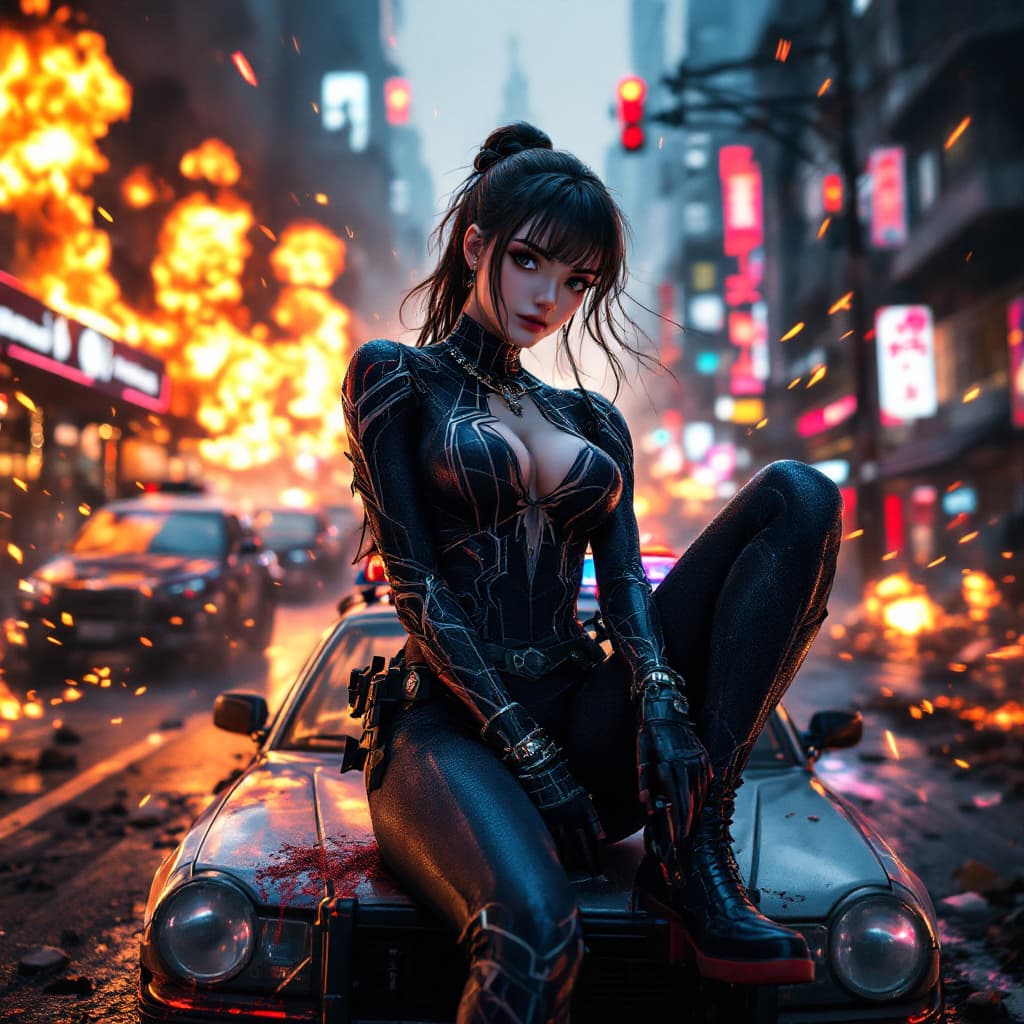 AI generated: Kyoto Animation stylized anime mixed with tradition Chinese artworks~spider man at modern cyberpunk ...