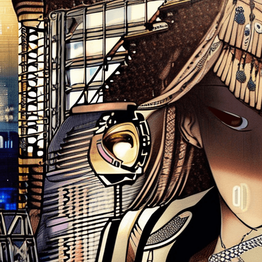 AI generated: (best-quality:0. 8), perfect anime illustration, portrait of a pretty steampunk woman walking throug...