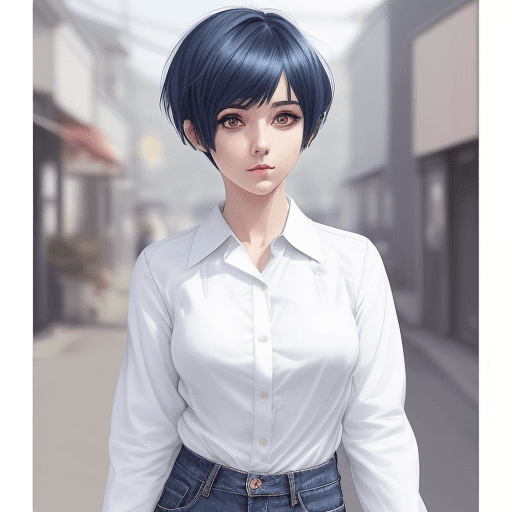 AI generated: ((detailed hair)),a drawing of a woman with dark blue hair, an anime drawing, trending on pixiv, dig...