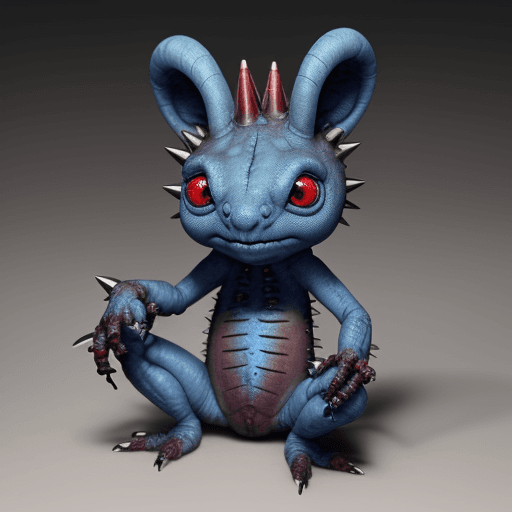 AI generated: A small, blue creature with red eyes and brown spikes coming out of its head.