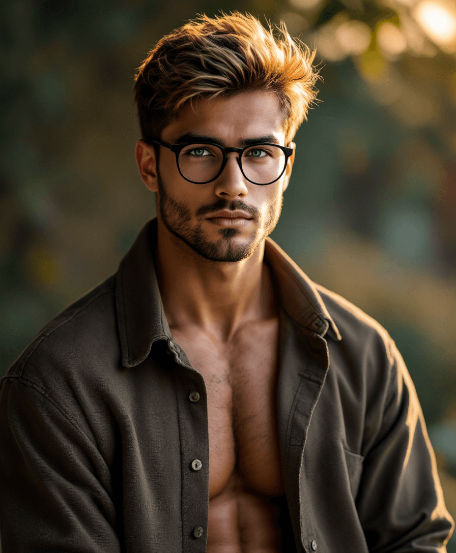 AI generated: 33-year-old Indian male, black glasses on eyes, short hair, fair skin, full shot, full-length portra...