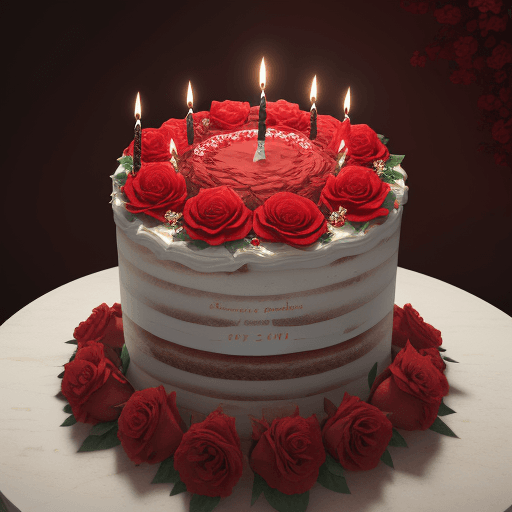 AI generated: A birthday cake decorated with candles and age 79 made of red roses and flower, masterpiece, natural...