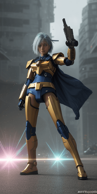 AI generated: photorealistic, detailed flying hair, urbanpunk, more colorful, girl fighting at war, lying on the f...