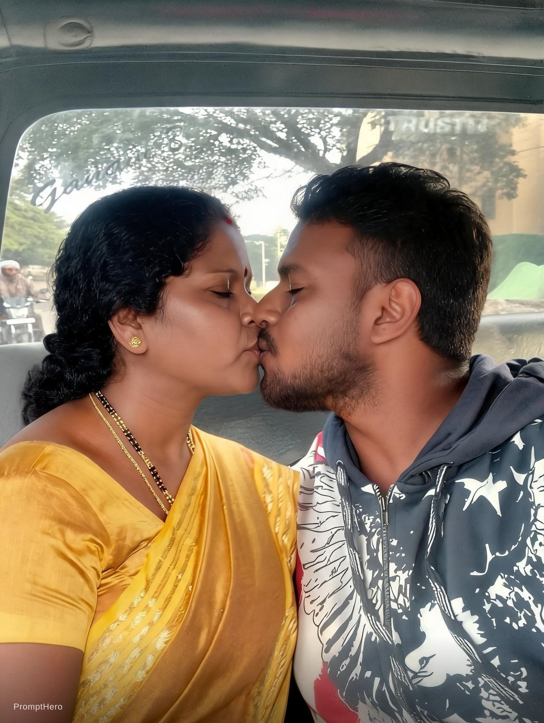AI generated: Couple kiss 