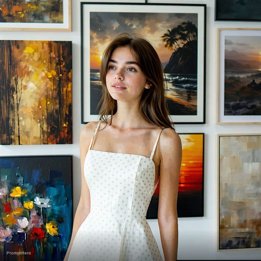 AI generated: Ultra-realistic 8K HD photography with skin detail. The image shows a young woman standing in front ...