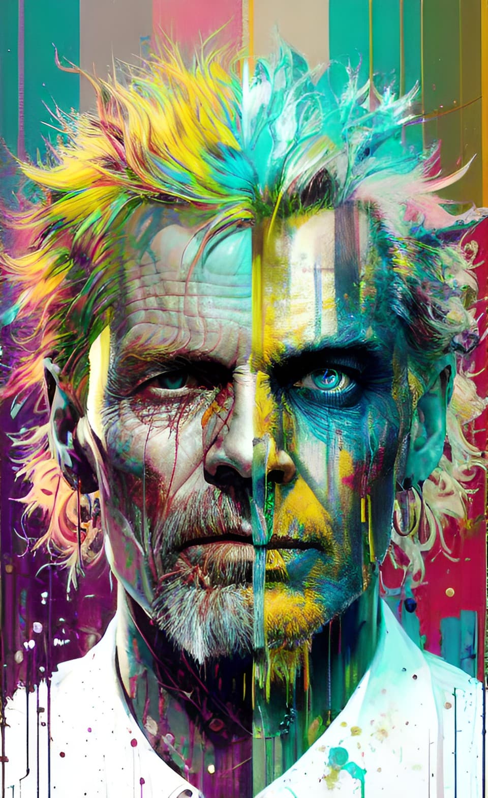 AI generated: "jim carrey zombie abstract illustration, glitch effects, fading, by guy denning, by johannes itten,...