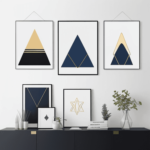 AI generated: simple geometric patterns Scandinavian Style Set of 3 Prints in Art Print in Black empty frame mocku...