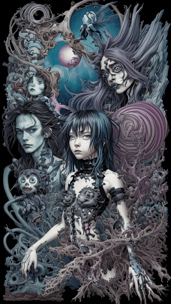AI generated: layered cartoon by sagisawa fumika and by Gerald Brom, complex horizon , complex nvinkpunk but extre...