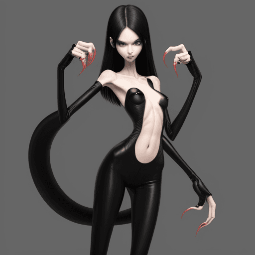 AI generated: ultra skinny girl with long black curved  claws, 